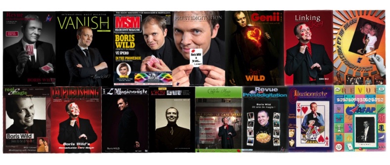 Couvertures de magazines de magie français et internationaux du magicien français Boris Wild
